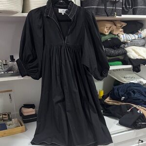 Chic Black Midi Dress with Puff Sleeves